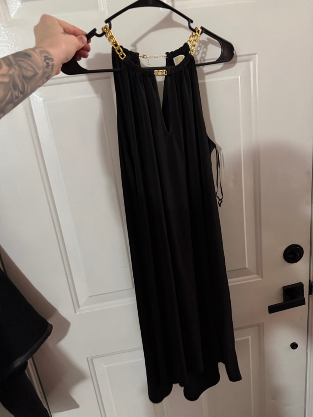 Michael Kors Black Dress with Gold Chain Halter